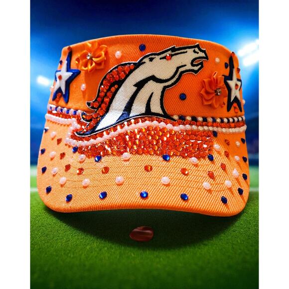 Visor Hat "Denver Broncos" Custom Made Orange and Blue Visor Cap - Picture 1 of 6